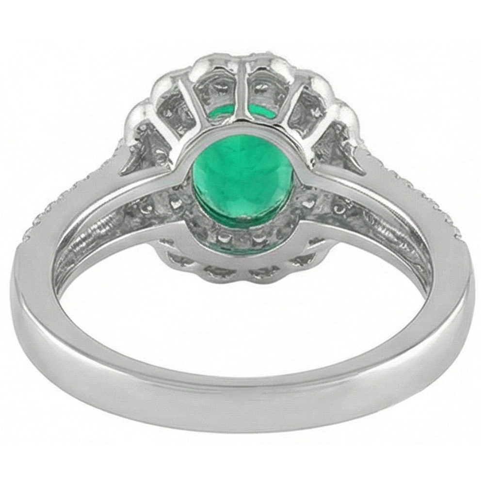 Natural Real ( Not Lab Grown ) Halo Oval Green Emerald GIA And Diamond Ring