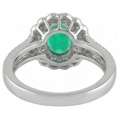 Natural Real ( Not Lab Grown ) Halo Oval Green Emerald GIA And Diamond Ring
