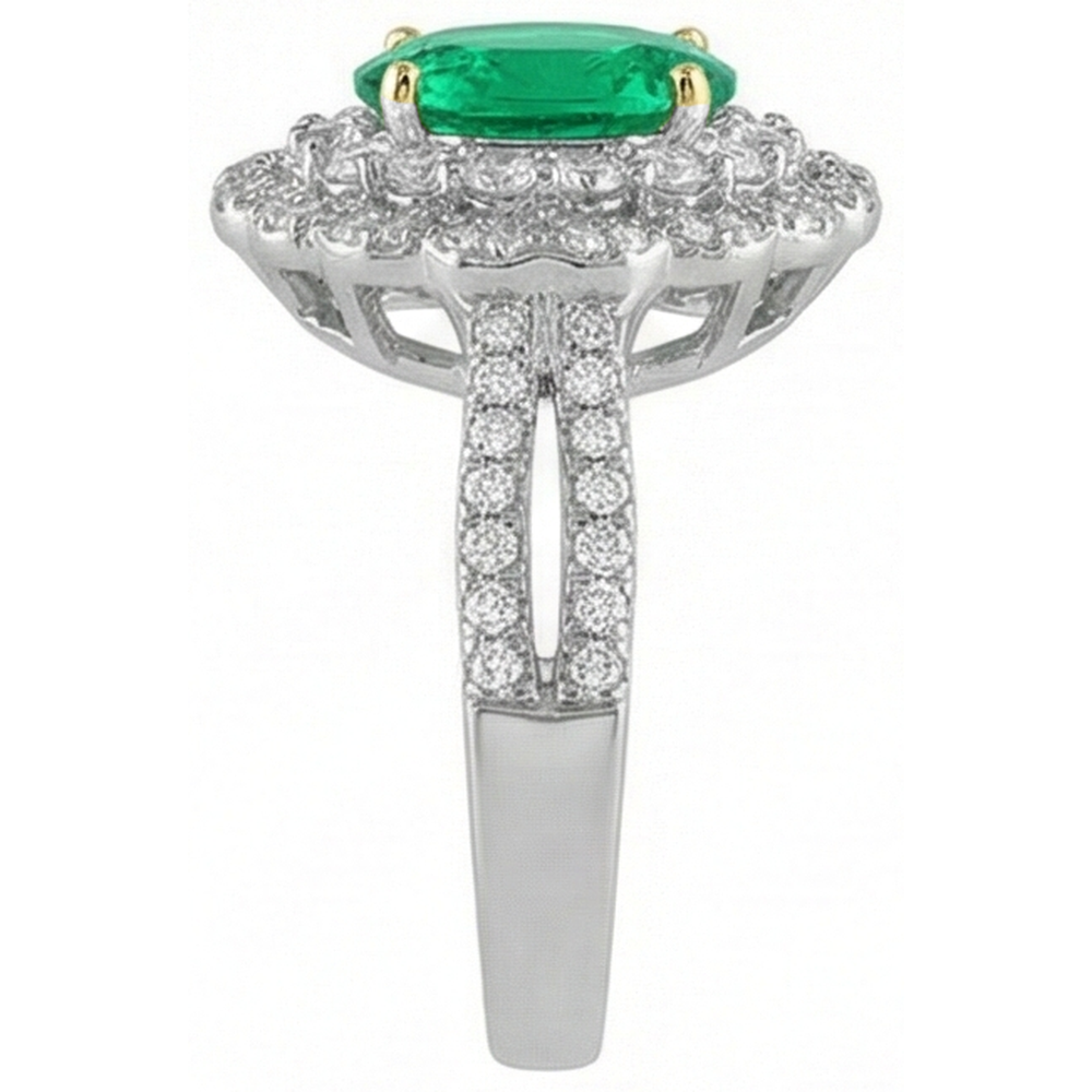 Natural Real ( Not Lab Grown ) Halo Oval Green Emerald GIA And Diamond Ring