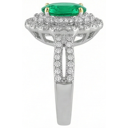 Natural Real ( Not Lab Grown ) Halo Oval Green Emerald GIA And Diamond Ring