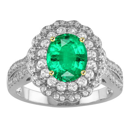 Halo Oval Green Emerald And Diamond Ring