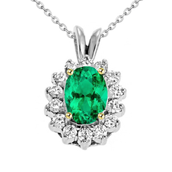 Natural Emerald Pendant 2ct - Two Tone 14K Gold