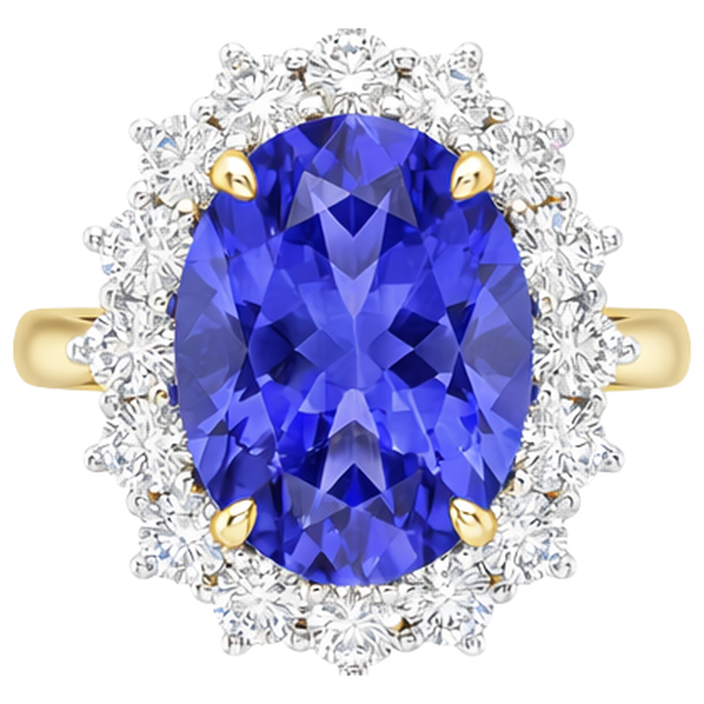 Halo Oval Tanzanite AAA Natural Earth Mined Diamonds 8.50 Carat Ring Two Tone Gold