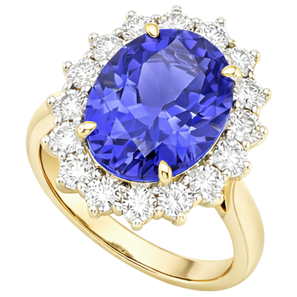 Halo Oval Tanzanite AAA Natural Earth Mined Diamonds 8.50 Carat Ring Two Tone Gold