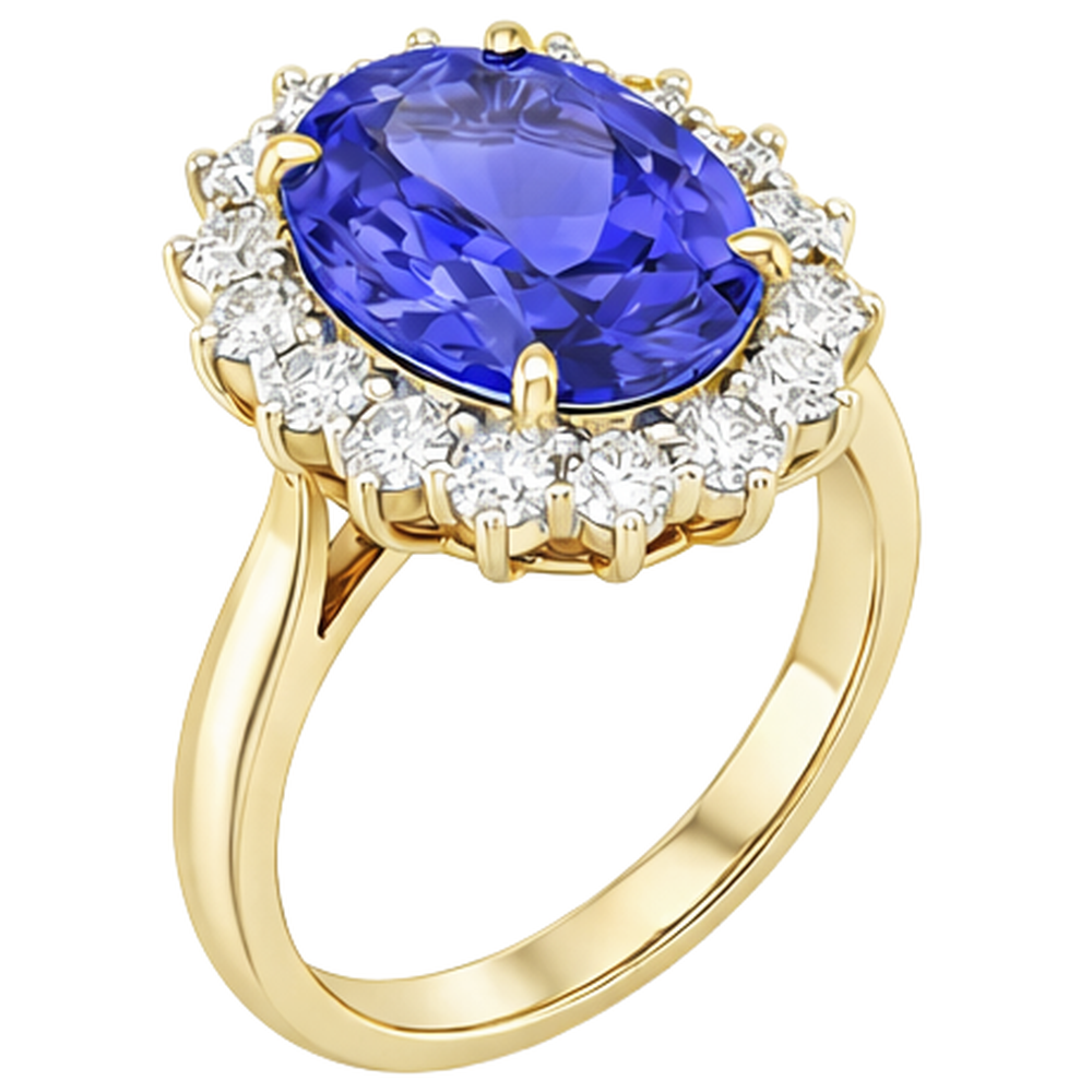 Halo Oval Tanzanite AAA Natural Earth Mined Diamonds 8.50 Carat Ring Two Tone Gold