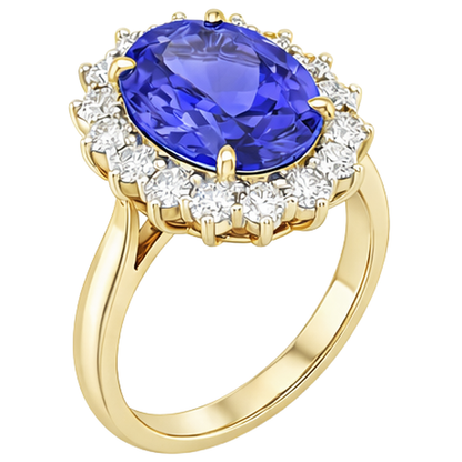 Halo Oval Tanzanite AAA Natural Earth Mined Diamonds 8.50 Carat Ring Two Tone Gold