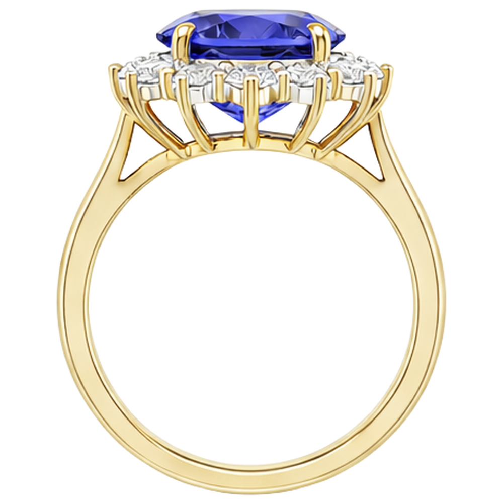Halo Oval Tanzanite AAA Natural Earth Mined Diamonds 8.50 Carat Ring Two Tone Gold
