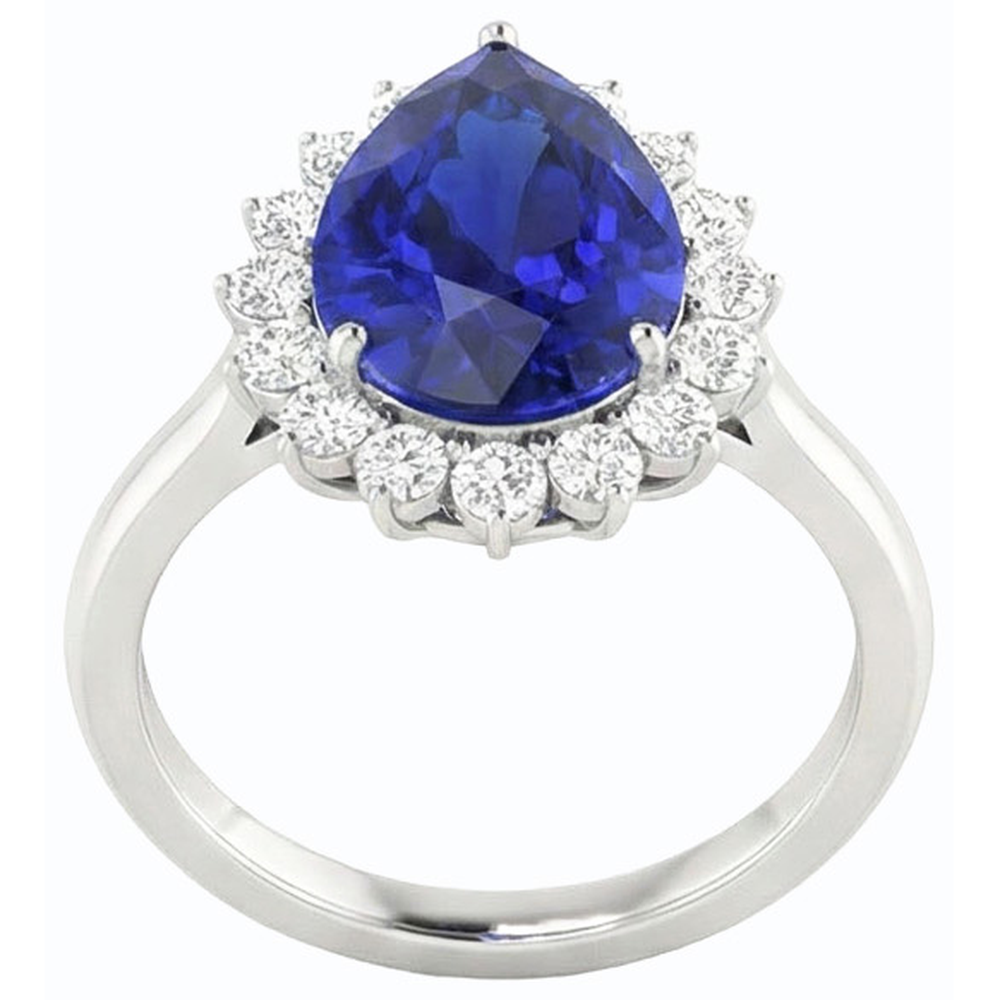 Halo Pear Blue Sapphire Ring Star Style Natural Earth Mined Diamond Jewelry 3.50 Carats