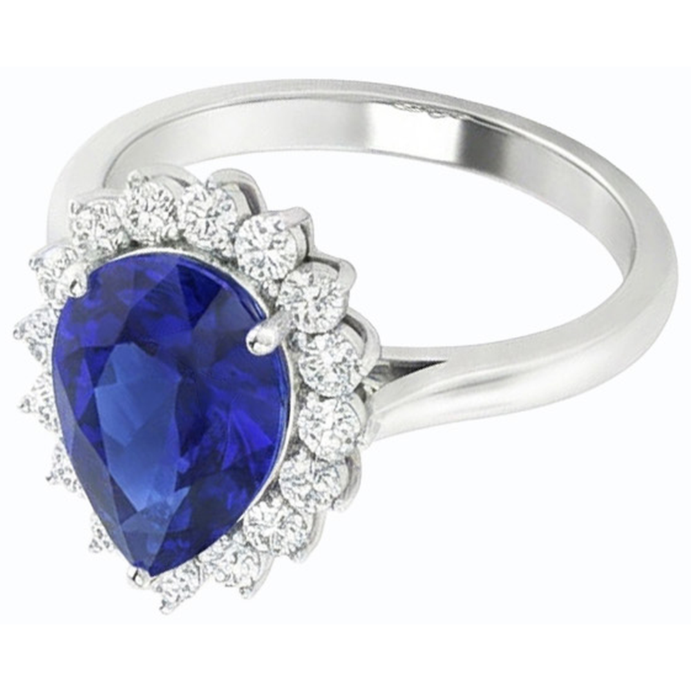 Halo Pear Blue Sapphire Ring Star Style Natural Earth Mined Diamond Jewelry 3.50 Carats