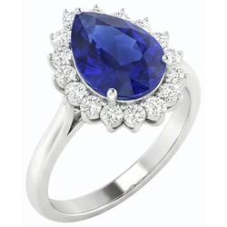 Halo Pear Blue Sapphire Ring Star Style Natural Earth Mined Diamond Jewelry 3.50 Carats