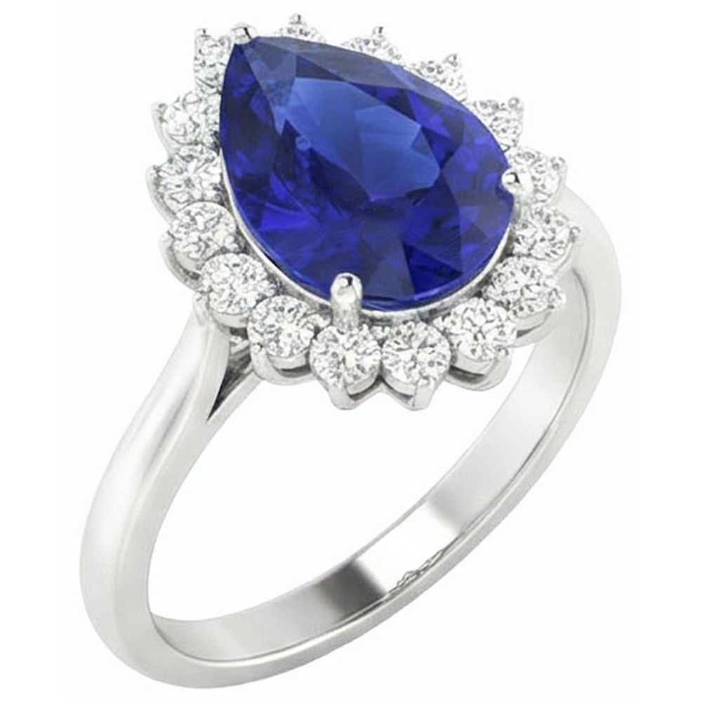Halo Pear Blue Sapphire Ring Star Style Natural Earth Mined Diamond Jewelry 3.50 Carats