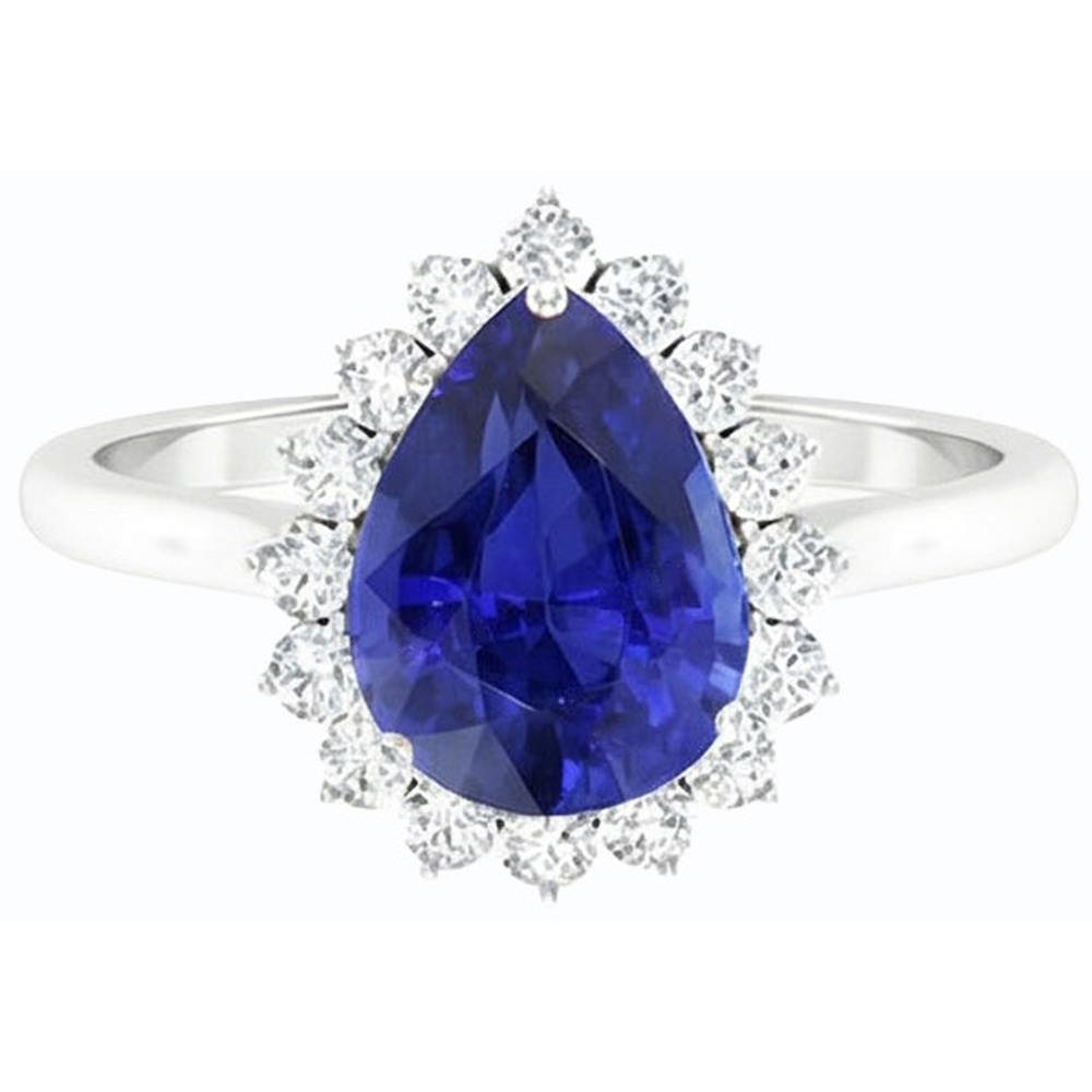 Halo Pear Blue Sapphire Ring Star Style Natural Earth Mined Diamond Jewelry 3.50 Carats