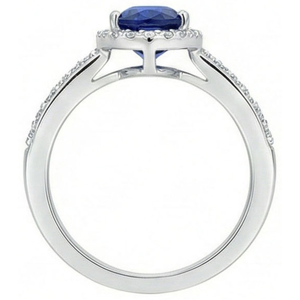 Halo Pear Blue Sapphire Ring & Natural Earth Mined Diamonds 3.25 Carats White Gold 14K