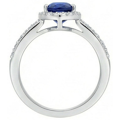 Halo Pear Blue Sapphire Ring & Natural Earth Mined Diamonds 3.25 Carats White Gold 14K