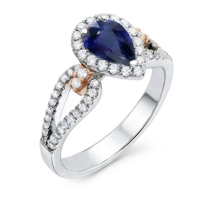Halo Pear Ceylon Sapphire Ring Natural Earth Mined Diamond Ladies Jewelry