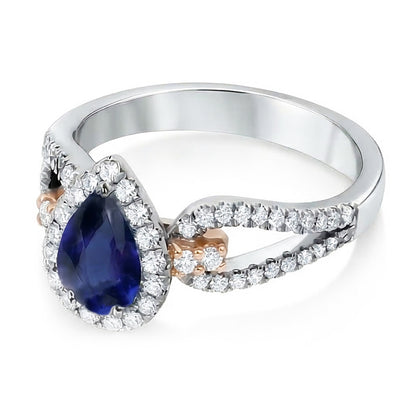 Halo Pear Ceylon Sapphire Ring Natural Earth Mined Diamond Ladies Jewelry
