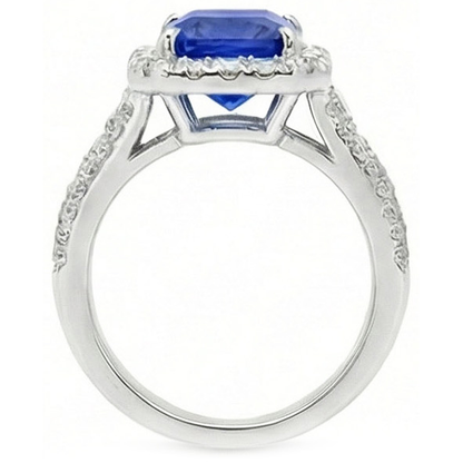 Halo Radiant Ceylon Sapphire Natural Earth Mined Diamond Ring Jewelry 3.50 Carats