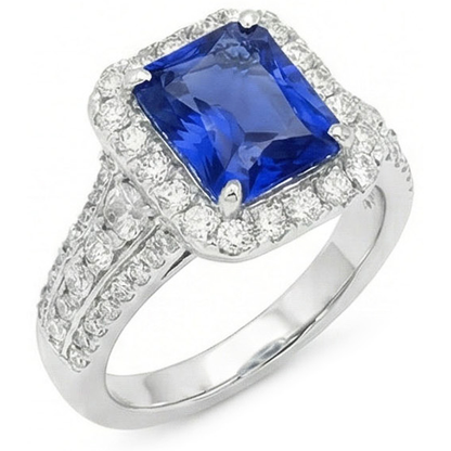 Halo Radiant Ceylon Sapphire Natural Earth Mined Diamond Ring Jewelry 3.50 Carats