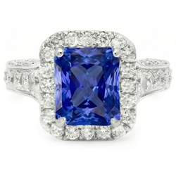 Halo Radiant Ceylon Sapphire Natural Earth Mined Diamond Ring Jewelry 3.50 Carats