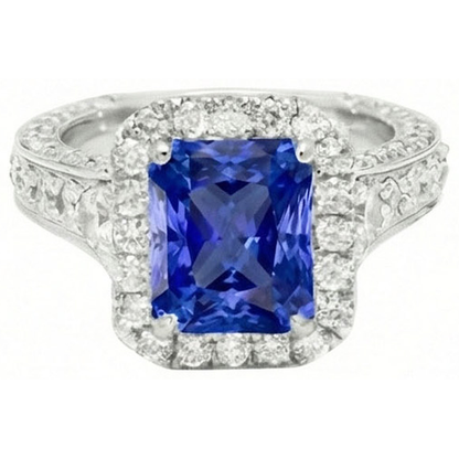 Halo Radiant Ceylon Sapphire Natural Earth Mined Diamond Ring Jewelry 3.50 Carats
