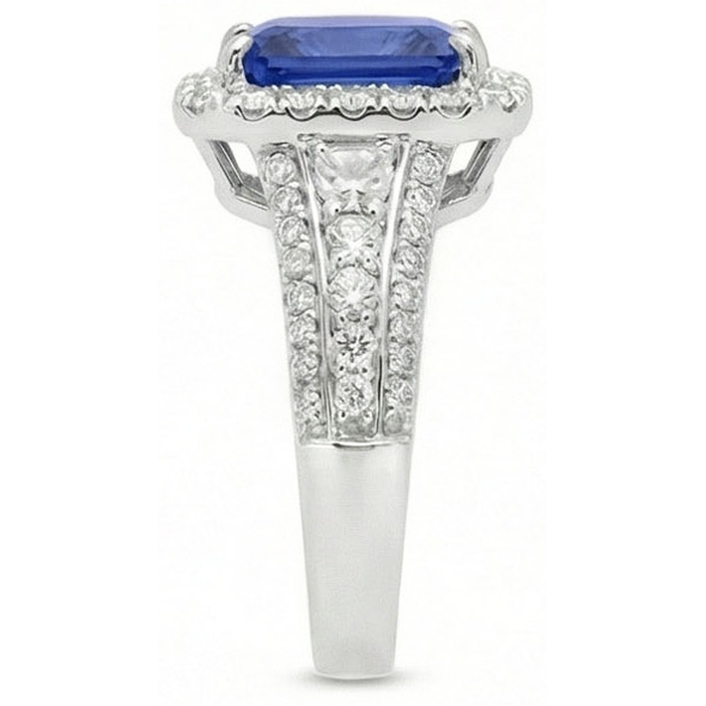 Halo Radiant Ceylon Sapphire Natural Earth Mined Diamond Ring Jewelry 3.50 Carats