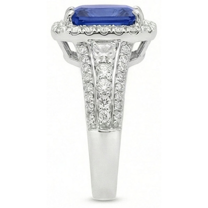 Halo Radiant Ceylon Sapphire Natural Earth Mined Diamond Ring Jewelry 3.50 Carats