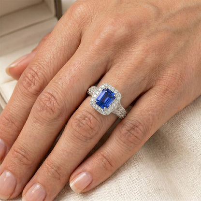 Halo Radiant Ceylon Sapphire Natural Earth Mined Diamond Ring Jewelry 3.50 Carats