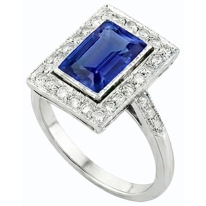 Halo Radiant Ceylon Sapphire Ring Antique Style & Natural Earth Mined Diamonds 4 Carats