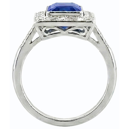 Halo Radiant Ceylon Sapphire Ring Antique Style & Natural Earth Mined Diamonds 4 Carats