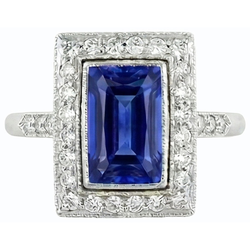 Halo Radiant Ceylon Sapphire Ring Antique Style & Natural Earth Mined Diamonds 4 Carats