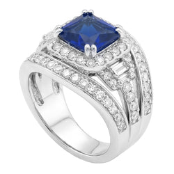 Halo Radiant Sapphire Natural Earth Mined Diamond Engagement Ring With Jacket 4.50 Carats