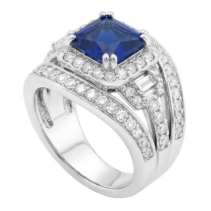 Halo Radiant Sapphire Natural Earth Mined Diamond Engagement Ring With Jacket 4.50 Carats