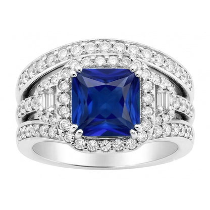 Halo Radiant Sapphire Natural Earth Mined Diamond Engagement Ring With Jacket 4.50 Carats