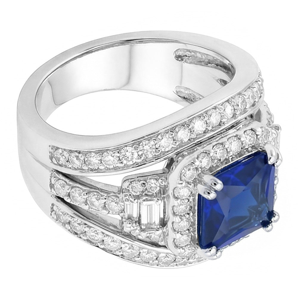 Halo Radiant Sapphire Natural Earth Mined Diamond Engagement Ring With Jacket 4.50 Carats