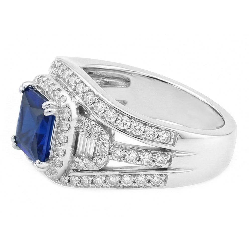 Halo Radiant Sapphire Natural Earth Mined Diamond Engagement Ring With Jacket 4.50 Carats