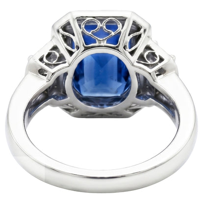 Halo Radiant Sapphire Ring Milgrain Shank Baguette Natural Earth Mined Diamonds 4 Carats
