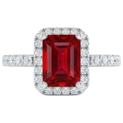 Halo Red Ruby With Natural Earth Mined Diamonds 4.45 Carats Ring White Gold 14K New