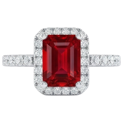 Halo Red Ruby With Natural Earth Mined Diamonds 4.45 Carats Ring White Gold 14K New