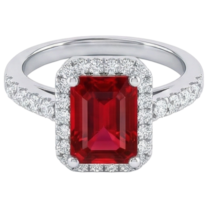 Halo Red Ruby With Natural Earth Mined Diamonds 4.45 Carats Ring White Gold 14K New