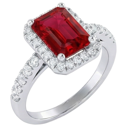 Halo Red Ruby With Natural Earth Mined Diamonds 4.45 Carats Ring White Gold 14K New