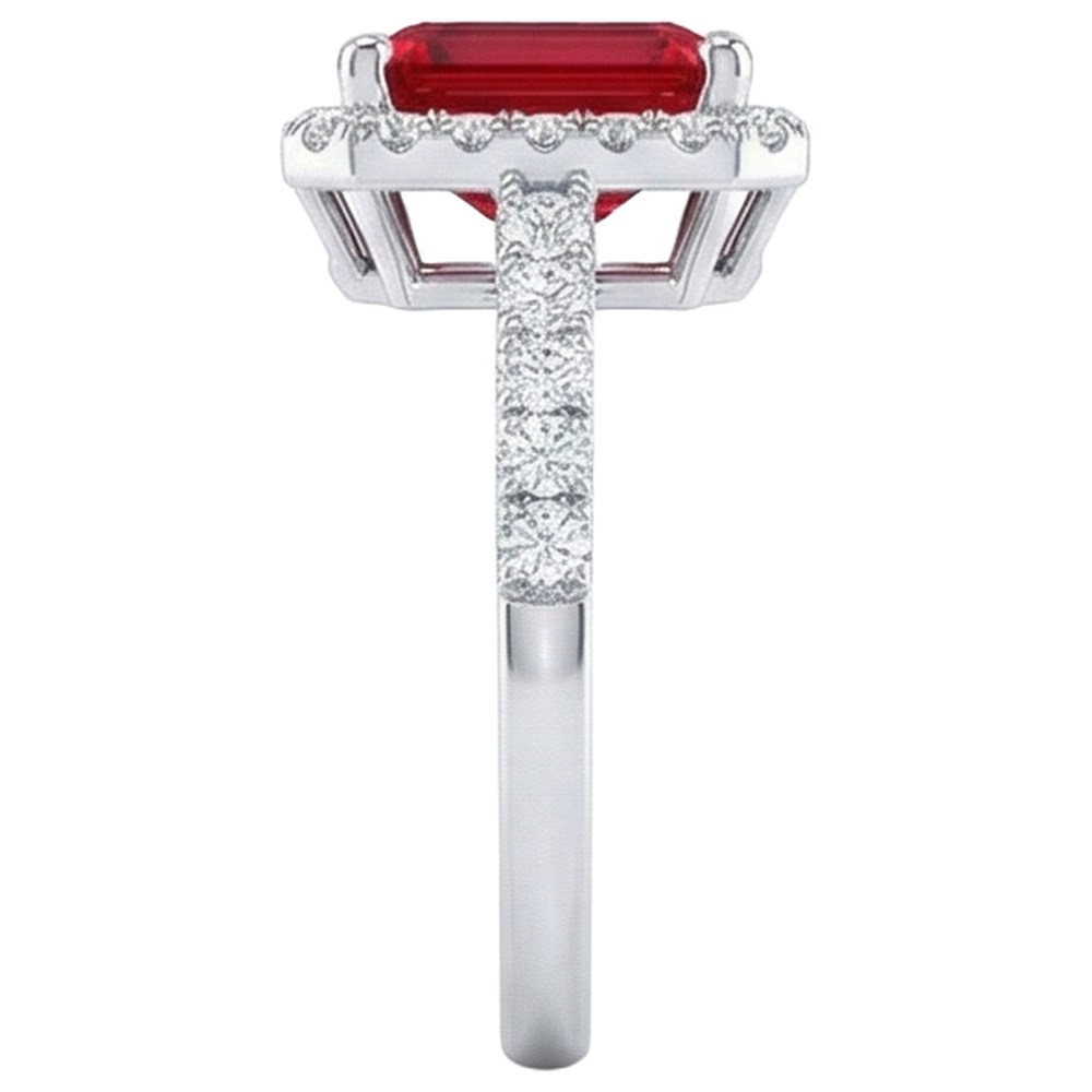 Halo Red Ruby With Natural Earth Mined Diamonds 4.45 Carats Ring White Gold 14K New