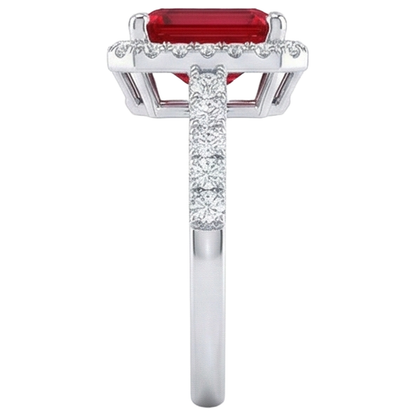 Halo Red Ruby With Natural Earth Mined Diamonds 4.45 Carats Ring White Gold 14K New