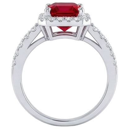 Halo Red Ruby With Natural Earth Mined Diamonds 4.45 Carats Ring White Gold 14K New