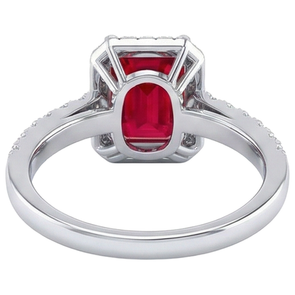 Halo Red Ruby With Natural Earth Mined Diamonds 4.45 Carats Ring White Gold 14K New