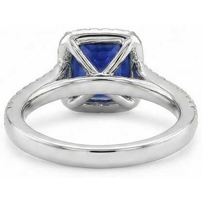 Halo Ring Blue Sapphire and Natural Earth Mined Diamond 6.5 Carat Princess with Accent