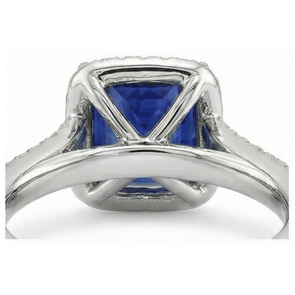 Halo Ring Blue Sapphire and Natural Earth Mined Diamond 6.5 Carat Princess with Accent
