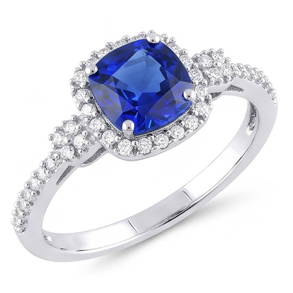 Halo Ring Cushion Ceylon Sapphire Prong Set Natural Earth Mined Diamonds 3.50 Carats