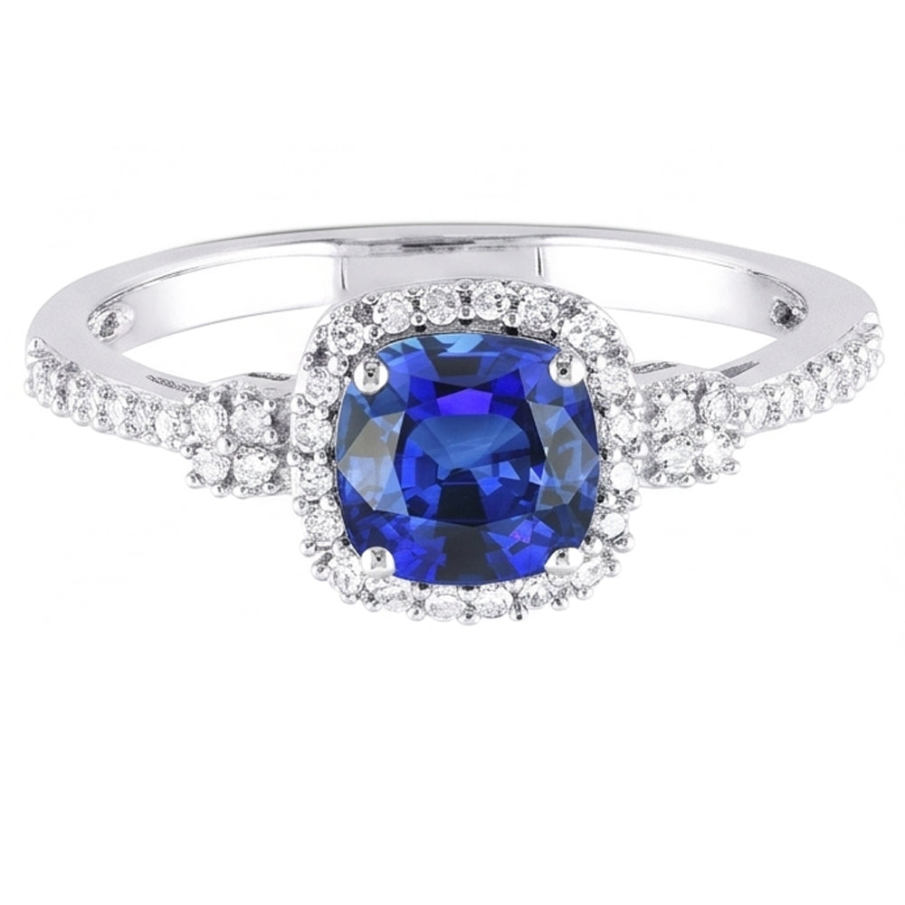 Halo Ring Cushion Ceylon Sapphire Prong Set Natural Earth Mined Diamonds 3.50 Carats