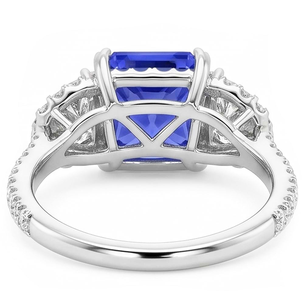 Halo Ring Cushion Sapphire With Half Moon & Round Natural Earth Mined Diamond 4.50 Carats
