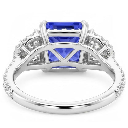 Halo Ring Cushion Sapphire With Half Moon & Round Natural Earth Mined Diamond 4.50 Carats